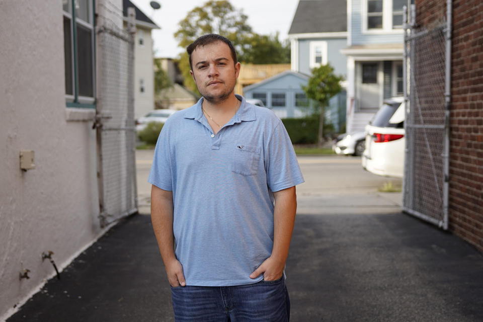 Mike Bouboulis stands for a portrait in Arlington, Mass., on Wednesday, Sept. 13, 2023. Bouboulis has taken Saxenda, Mounjaro or Ozempic, a Novo diabetes drug with the same active ingredient as Wegovy, since around 2019. In the past year after their popularity exploded, refilling a prescription involved calling five to seven pharmacies. “They all know what you’re calling for, and they all have the same answer: ‘I don’t know. We’ll see tomorrow,’" said the 35-year-old small business owner. (AP Photo/Mary Schwalm)