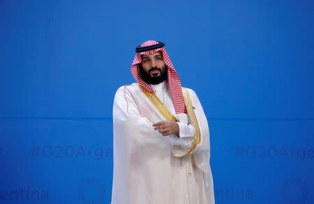 FILE PHOTO - Saudi Arabia's Crown Prince Mohammed bin Salman waits for the family photo during the G20 summit in Buenos Aires, Argentina November 30, 2018. REUTERS/Andres Martinez Casares/Pool