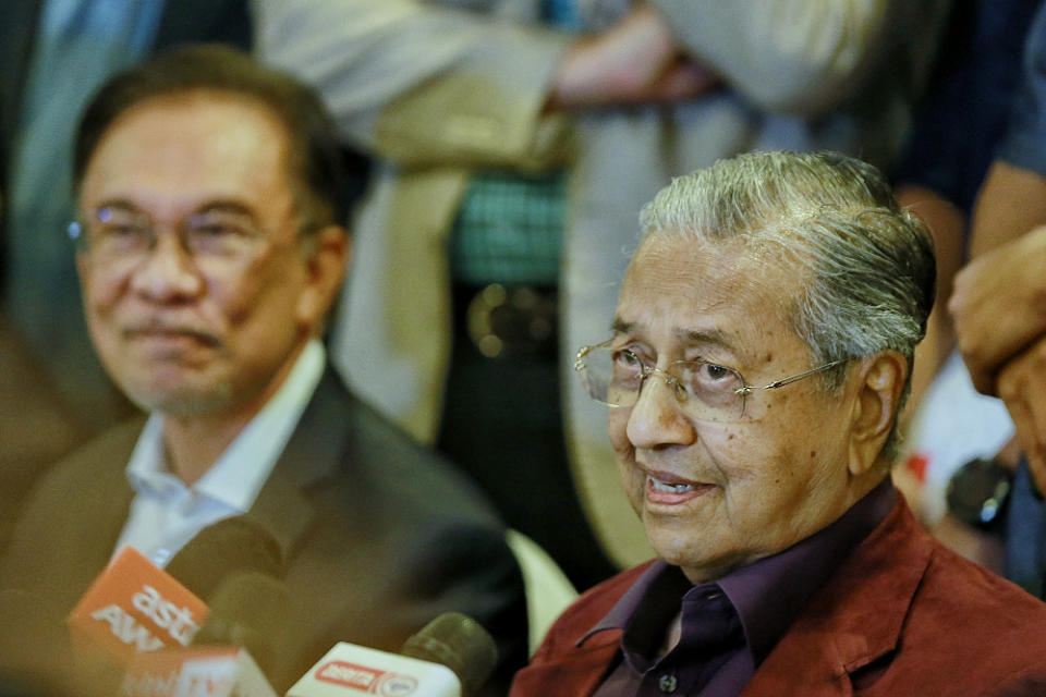 Datuk Seri Anwar Ibrahim and Tun Dr Mahathir Mohamad are seen during a press conference after the Pakatan Harapan President Council Meeting at Yayasan Perdana Foundation February 21, 2020. — Picture by Ahmad Zamzahuri