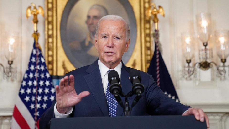 PHOTO: President Joe Biden delivers remarks at the White House in Washington, D.C., on Feb. 8, 2024.  (Kevin Lamarque/Reuters)