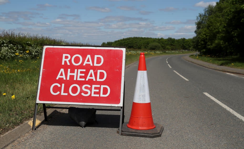 A road closed sign (David Davies/PA) (PA Archive)