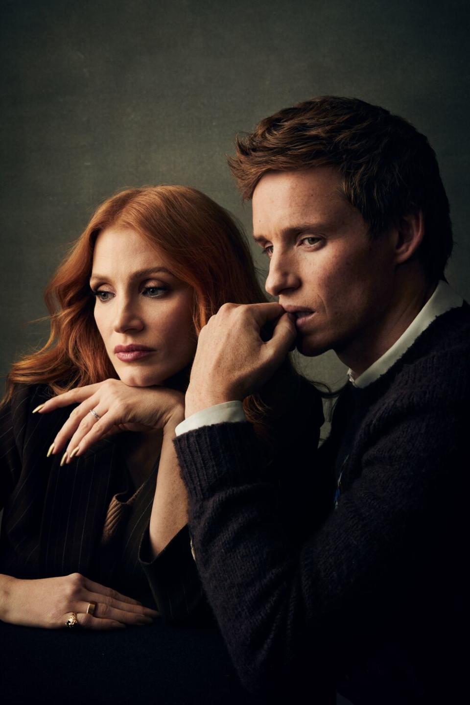 LOS ANGELES, CA - OCTOBER 14, 2022: Eddie Redmayne and Jessica Chastain from the Netflix film "The Good Nurse."