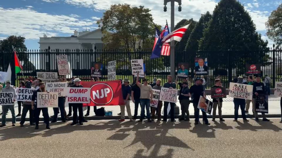 Members of the National Justice Party (NJP), an antisemitic group, demonstrated outside the White House last month praising Hamas. - National Justice Party
