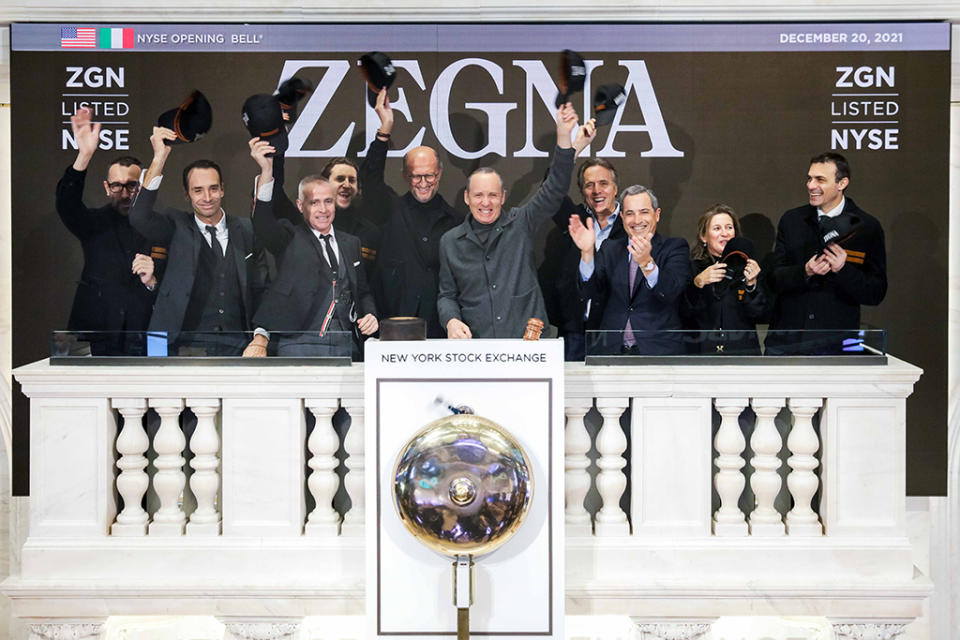 The Zegna team rings the opening bell at the NYSE on Monday, Dec. 20, 2021. - Credit: Courtesy of Ermenegildo Zegna Group