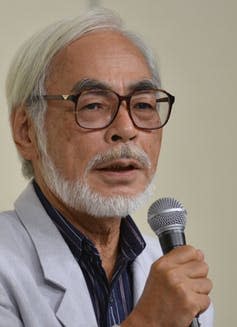 <span class="caption">Hiyao Miyazaki, Takahata’s partner in animation at Studio Ghibli.</span> <span class="attribution"><a class="link " href="http://www.epa.eu/arts-culture-and-entertainment-photos/cinema-photos/hayao-miyazaki-announces-retirement-photos-50984223" rel="nofollow noopener" target="_blank" data-ylk="slk:EPA;elm:context_link;itc:0;sec:content-canvas">EPA</a>, <a class="link " href="http://creativecommons.org/licenses/by-sa/4.0/" rel="nofollow noopener" target="_blank" data-ylk="slk:CC BY-SA;elm:context_link;itc:0;sec:content-canvas">CC BY-SA</a></span>