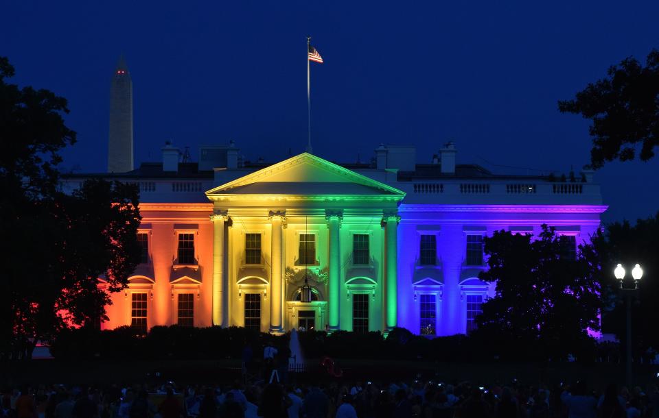 The White House is lightened in the rainbow colors in Washington on June 26. 2015.