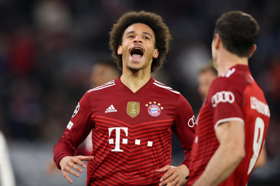 Leroy Sane (pictured) reacting during the UEFA Champions League group E match between FC Bayern München and SL Benfica at Allianz Arena on November 02, 2021 in Munich, Germany.