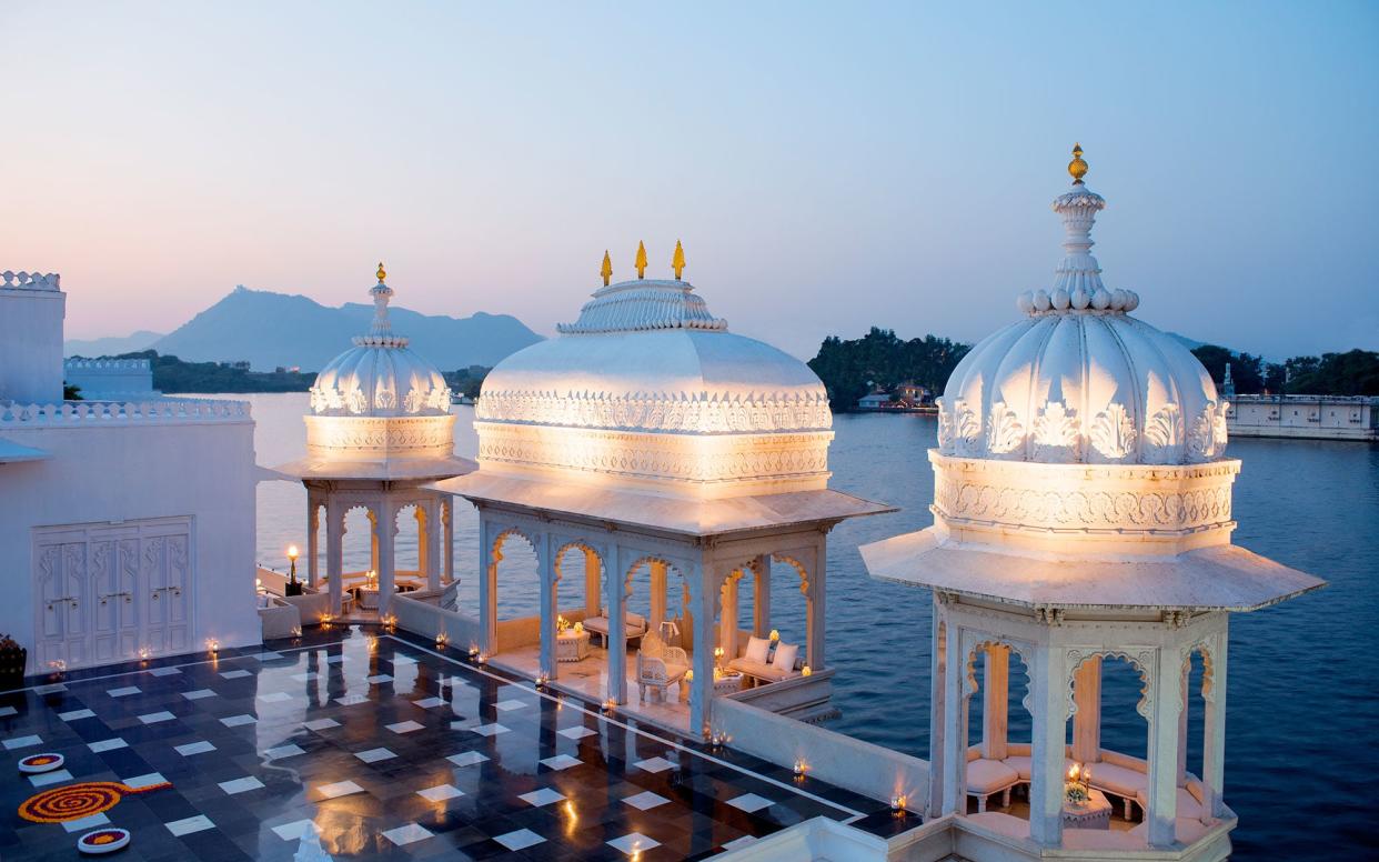 Taj Lake Palace, built in 1743, is one of the world’s most romantic destination hotels. It floats like a beautiful white ship on the waters of Lake Pichola, with 360-degree views of surrounding Udaipur. - G..HERVAIS