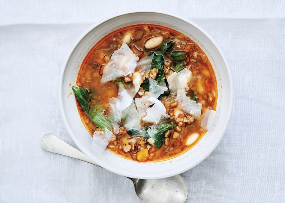 Toasted Spelt Soup with Escarole and White Beans.