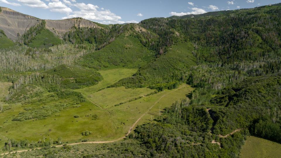 An aerial shot of a ranch in Colorado.