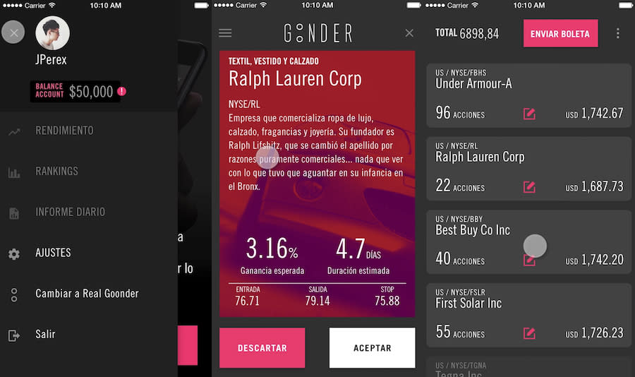 Capturas de pantalla de la app de Goonder