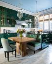 <p>A shiny, white tiled backsplash in square-shaped tiles go well in this kitchen in a <a href="https://www.elledecor.com/design-decorate/house-interiors/a32802031/lorenzo-castillo-paris-apartment/" rel="nofollow noopener" target="_blank" data-ylk="slk:Paris apartment;elm:context_link;itc:0;sec:content-canvas" class="link ">Paris apartment</a> with a deep green color palette designed by Lorenzo Castillo.</p>