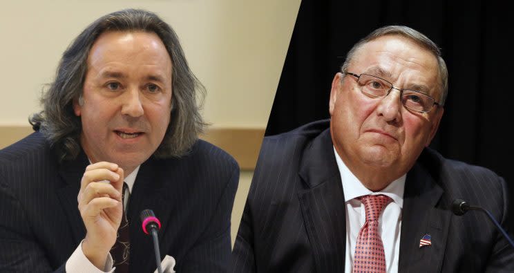 Rep. Drew Gattine, left, and Gov. Paul LePage. (Photos: Joel Page/ AP, Michael Dwye/AP)