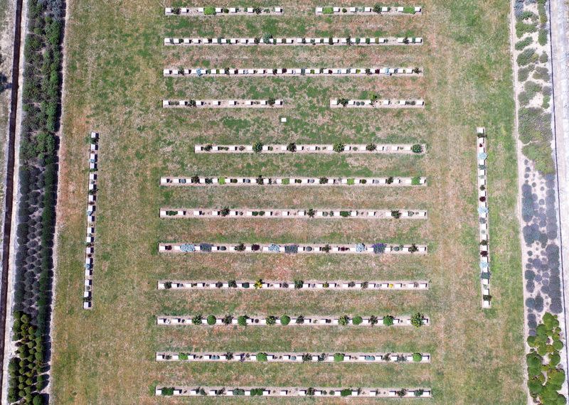 Tombstones of Australian soldiers at the Lone Pine Australian memorial are seen on the Gallipoli Peninsula in Canakkale Province