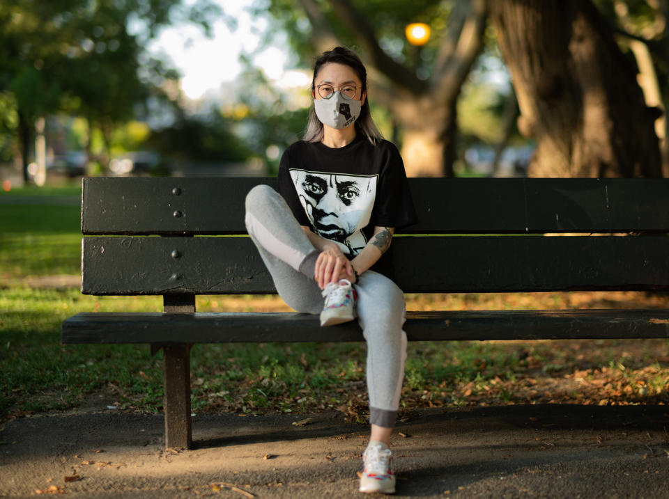 Patricia Kim, a social worker and COVID-19 whistleblower at Rikers Island, poses for a portrait in the East Williamsburg neighborhood of Brooklyn, New York. (Photo: Elias Williams for HuffPost)