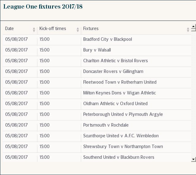 League One fixtures 2017/18