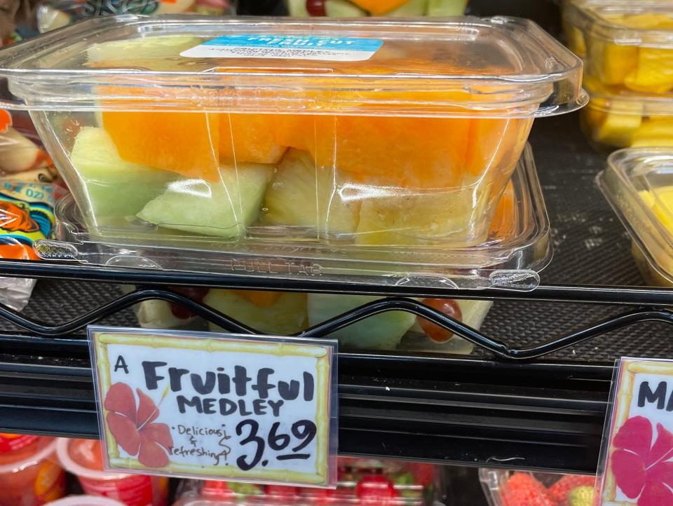 trader joe's mixed fruit container in produce section