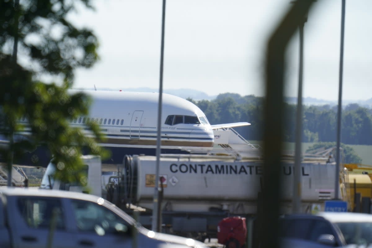 A Boeing 767 aircraft pictured at MoD Boscombe Down, near Salisbury, was believed to be the plane set to take asylum seekers from the UK to Rwanda in 2022 (PA Archive)
