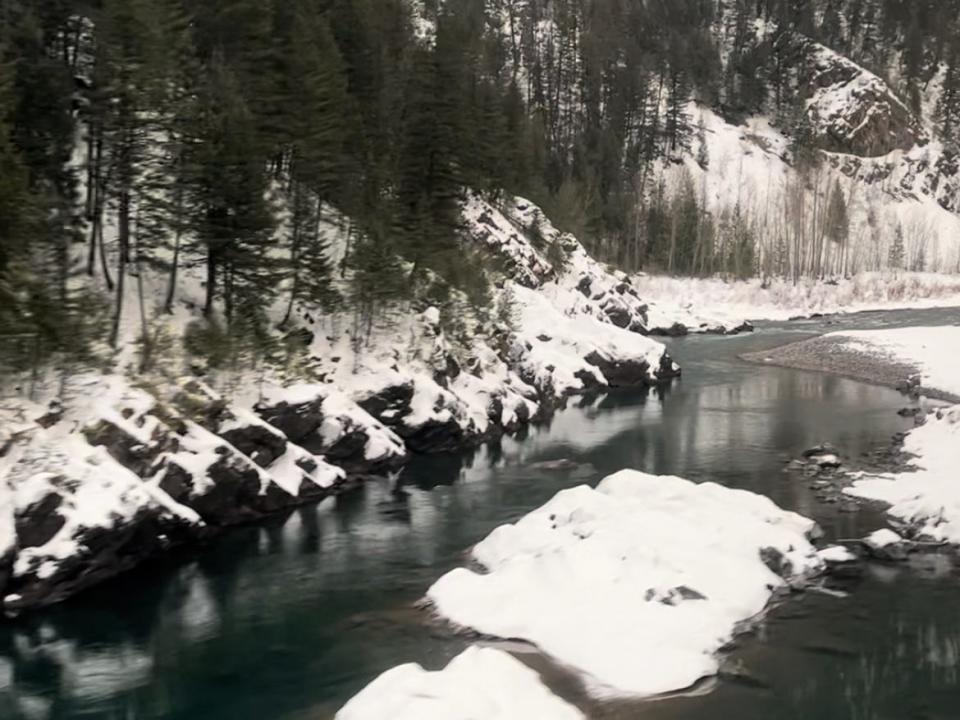 A crystal-clear river outside Glacier National Park.