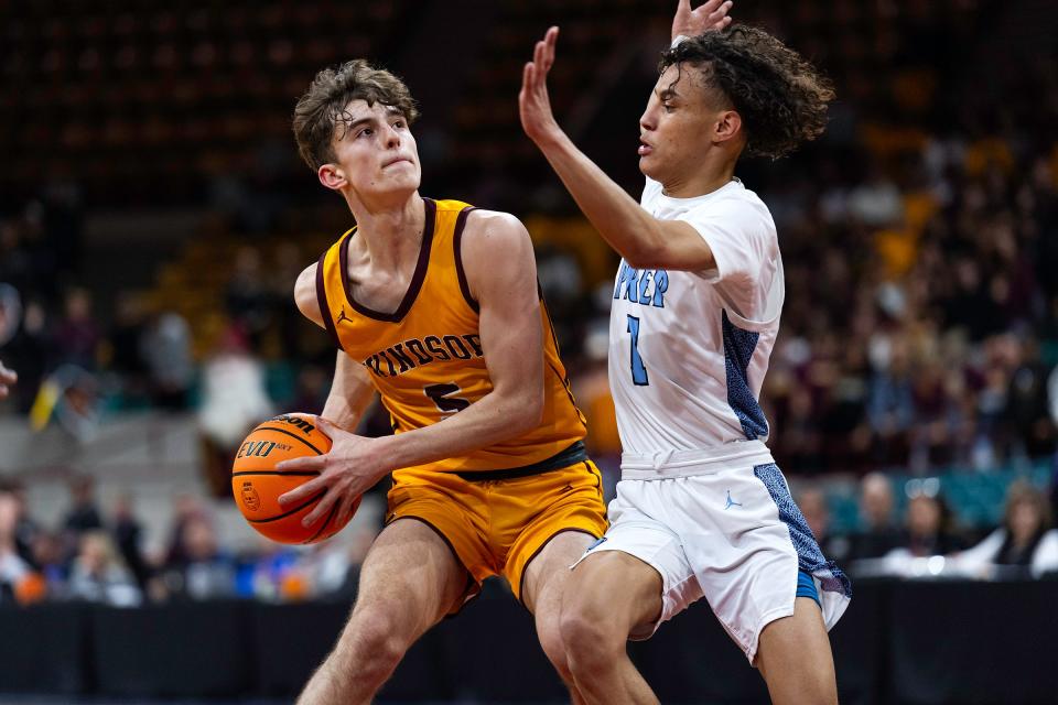 Windsor's Madden Smiley looks for a shot during a class 5A Final 4 game against Vista PEAK Prep at the Denver Coliseum in Denver, Colo., on Thursday, March 7, 2024