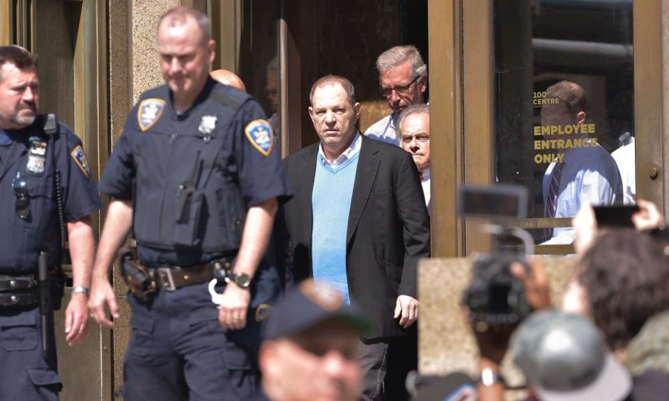 Harvey Weinstein leaves the criminal courts building following his arraignment and bail hearing in New York City on Friday.