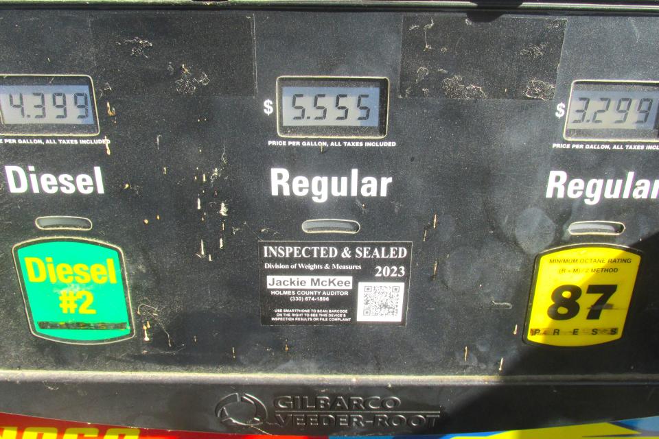This gas pump at the Sunoco station in Mechanic Township on state Route 83 south has a current sticker from the weights and measures division of the Holmes County Auditor's office.