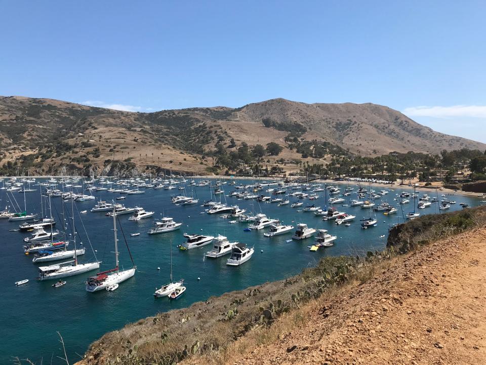 Boats, both sail and power, fill the bay at Two Harbors on Catalina Island, a popular destination for boaters in Southern California, on a recent weekend. The coronavirus pandemic has created a boating boom.
