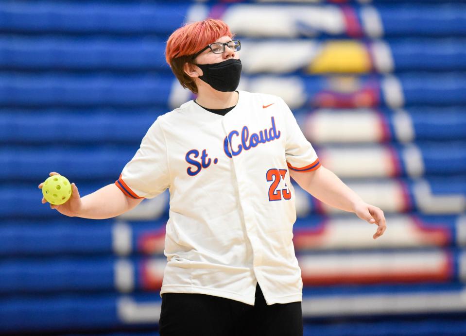 St. Cloud Crush sophomore Logan Anderson throws to first base Tuesday, May 17, 2022, at Apollo High School. 