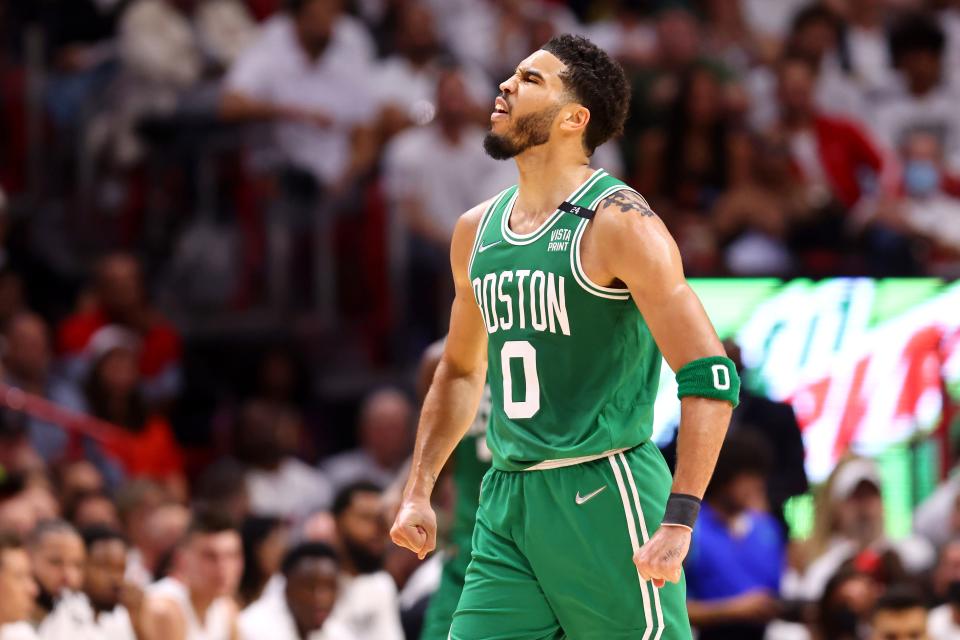Jayson Tatum has scored at least 27 points in nine of 13 playoff games.
