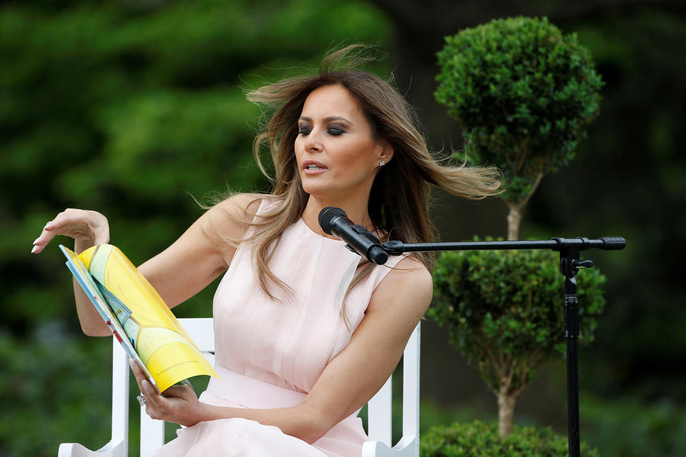 Melania Trump reads a children’s book at White House Easter Egg Roll