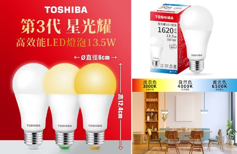 ▲東芝 日本LED燈泡13.5W星光耀-6入組，原價$1,800，6/25-7/8活動價$666。（圖片來源：Yahoo購物中心）