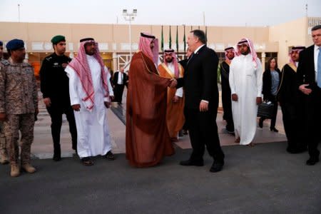 U.S. Secretary of State Mike Pompeo shakes hand with a Saudi official before leaving Riyadh, Saudi Arabia, October 17, 2018. REUTERS/Leah Millis/Pool