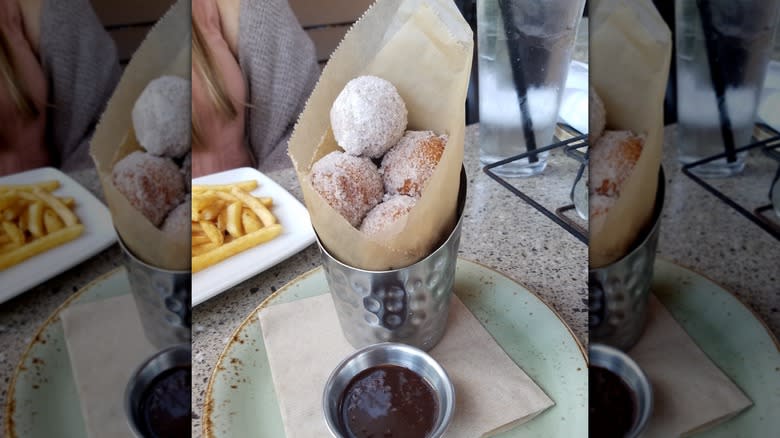 Donut holes with dipping sauce