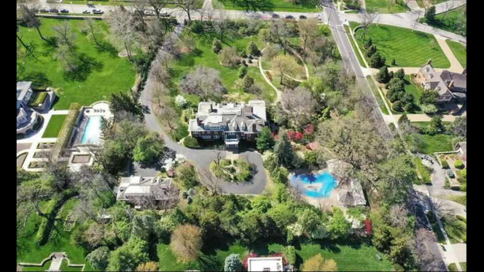 An aerial view of the Charles and Josephine Peters house, 1228 W. 55th St. It’s over three acres and is near Loose Park and the Country Club Plaza.