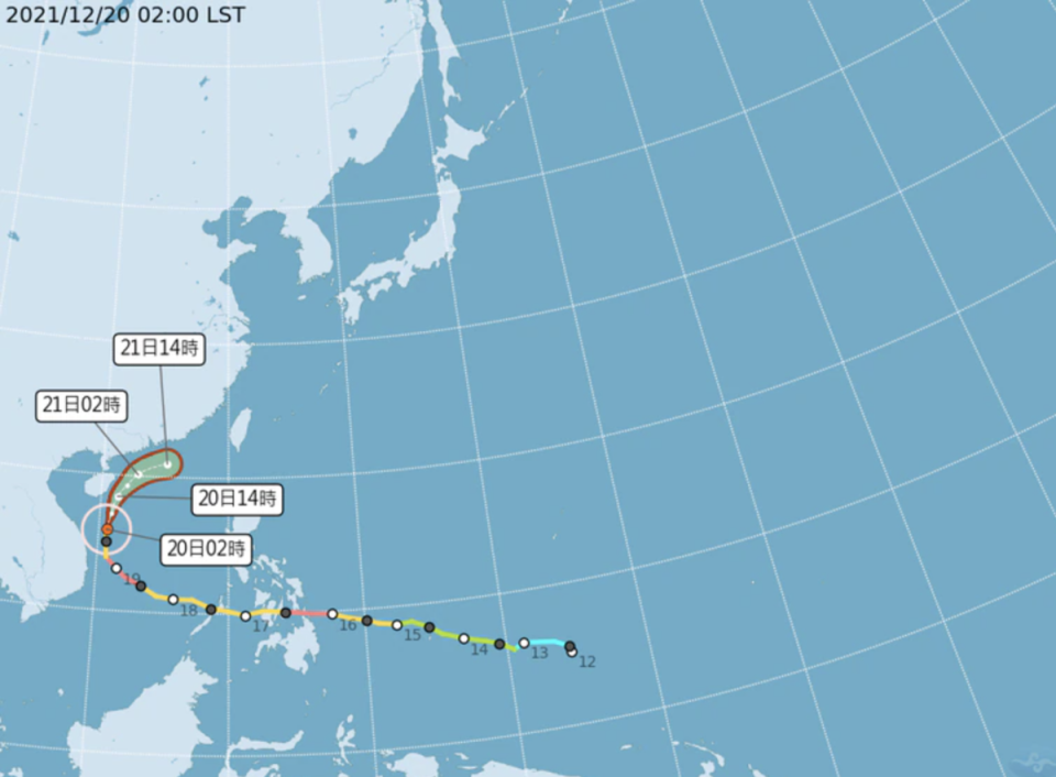 雷伊颱風路徑圖。（中央氣象局提供）