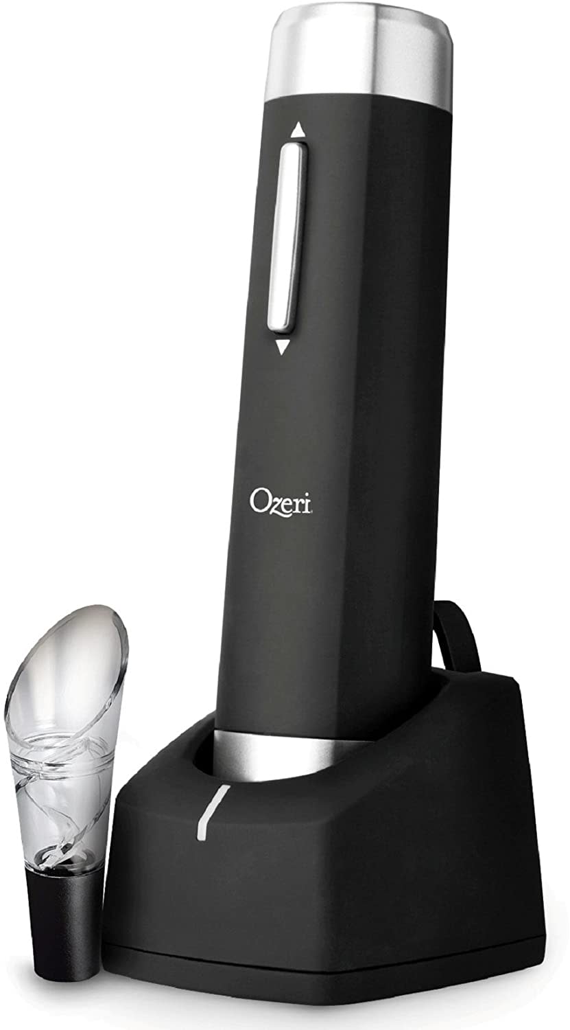 Ozeri Prestige Electric Wine Bottle Opener with Aerating Pourer, Foil Cutter and Elegant Recharging Stand