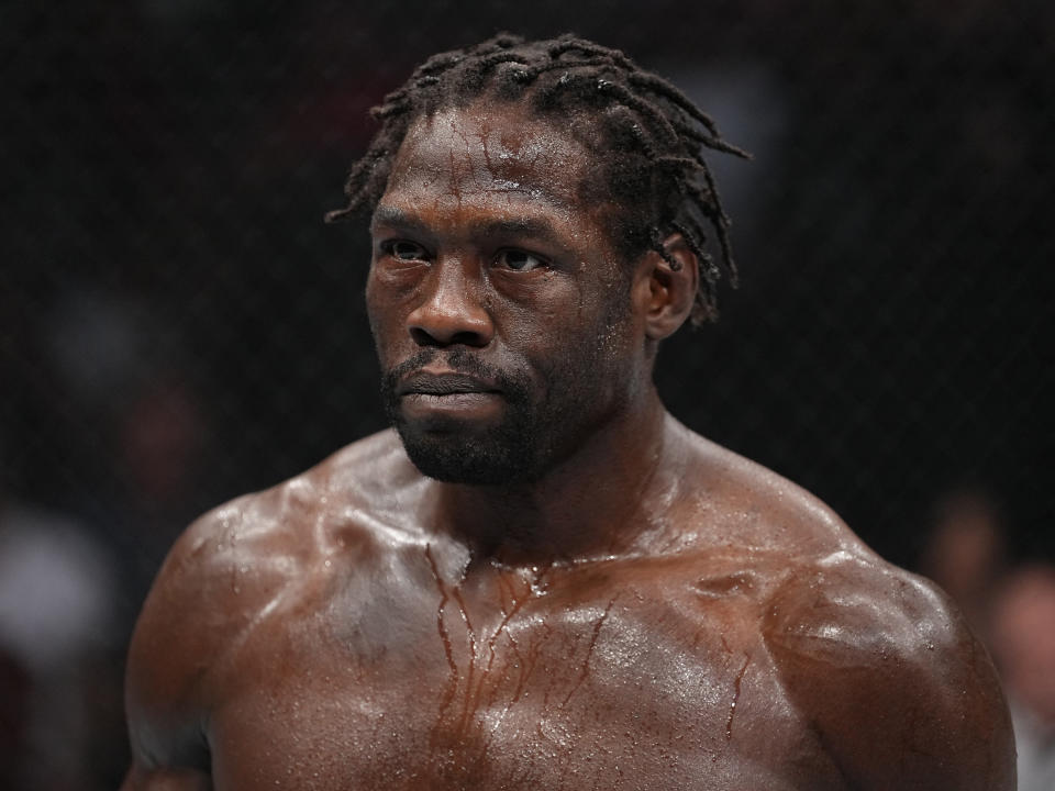 LAS VEGAS, NEVADA - JULY 02: Jared Cannonier waits for the start of the round in the UFC middleweight championship fight during the UFC 276 event at T-Mobile Arena on July 02, 2022 in Las Vegas, Nevada. (Photo by Jeff Bottari/Zuffa LLC)