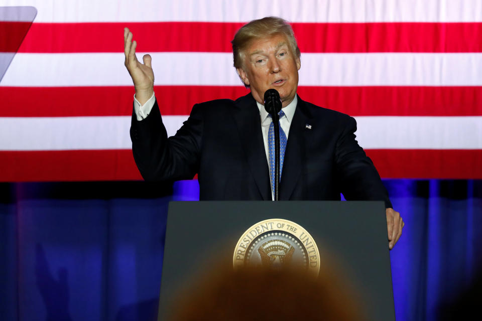 U.S. President Donald Trump delivers remarks on proposed changes to the U.S. tax code at the state fairgrounds in Indianapolis, Indiana, U.S. September 27, 2017. REUTERS/Jonathan Ernst