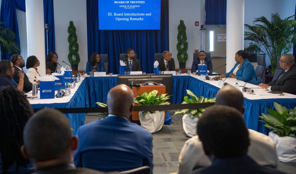 The newly-appointed Tennessee State University Board of Trustees meets for the first time at TSU in Nashville, Tenn., Friday, April 26, 2024.