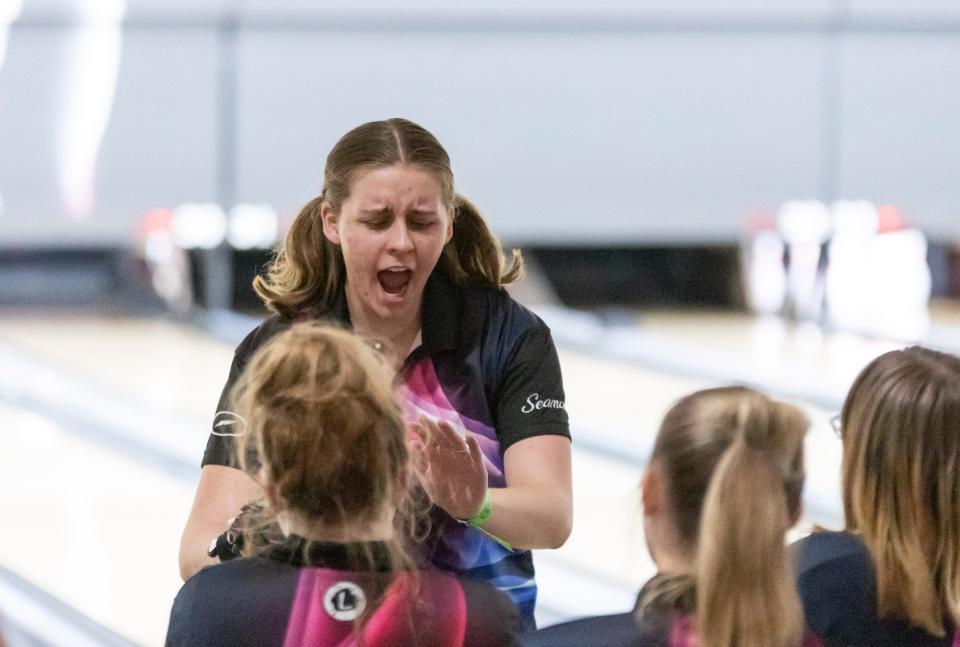 JaeLinn Thetford was a newcomer to the team last year and was the second best bowler in the indivudal series this year at state for the team.