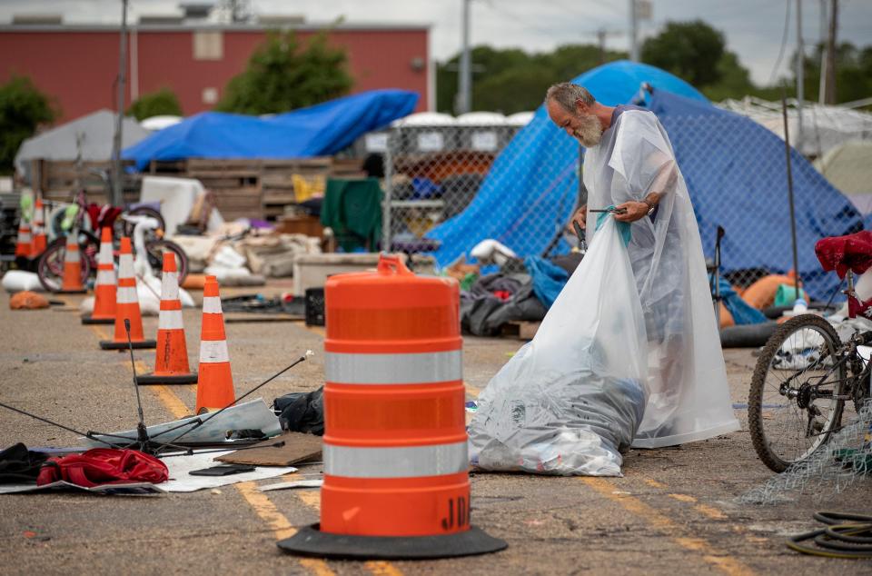 Russell Burns is shown in June 2020 at the state-sanctioned homeless campsite in Southeast Austin that later became the Esperanza Community. When The Other Ones Foundation arrived that summer and saw the conditions of people living in tents, spokesman Max Moscoe said, "It didn’t take long for us to go, ‘This isn’t going to work.'"