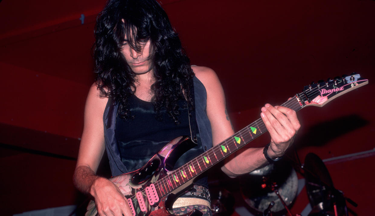  Steve Vai performs at the Limelight in Chicago, Illinois on June 27, 1987. 