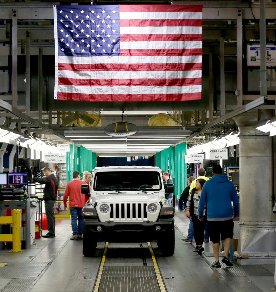 A Jeep Wrangler comes off the final production line at the Toledo North Assembly Plant in Toledo, Ohio on November 16, 2018.