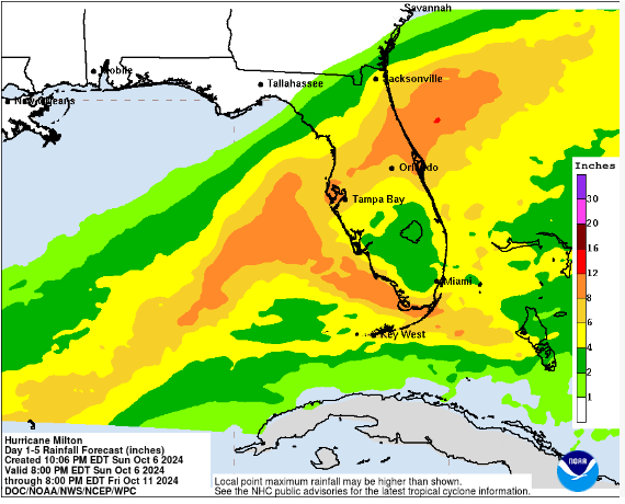 Projected rainfall from Hurricane Milton (National Hurricane Centre)