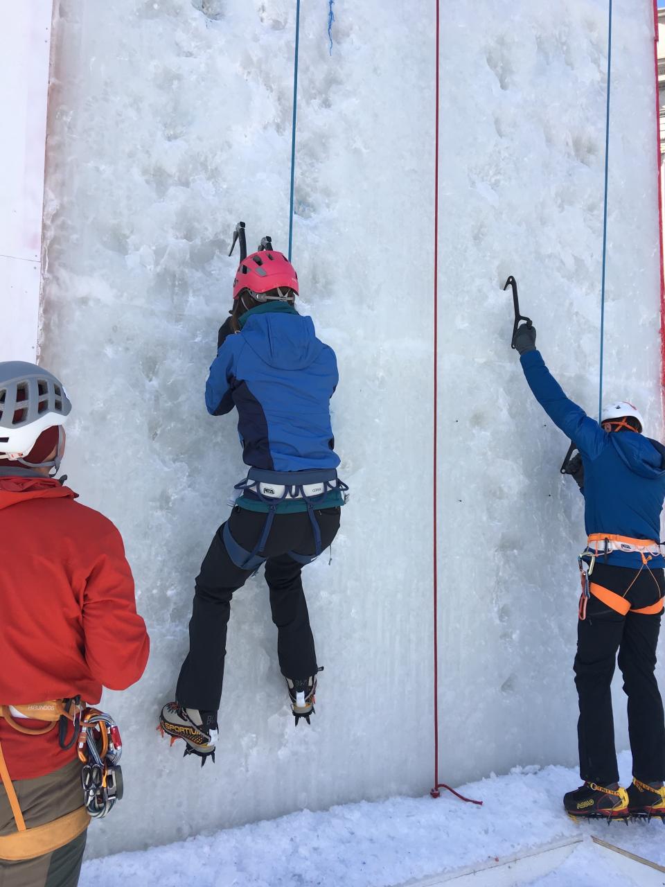 Already struggling to keep proper form about 30 seconds into my first ice climbing attempt.