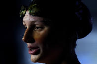 CORRECTS SPELLING OF LAST NAME - Summer McIntosh of Canada speaks to journalists after winning the women's 200m Butterfly final at the 19th FINA World Championships in Budapest, Hungary, Wednesday, June 22, 2022. (AP Photo/Petr David Josek)
