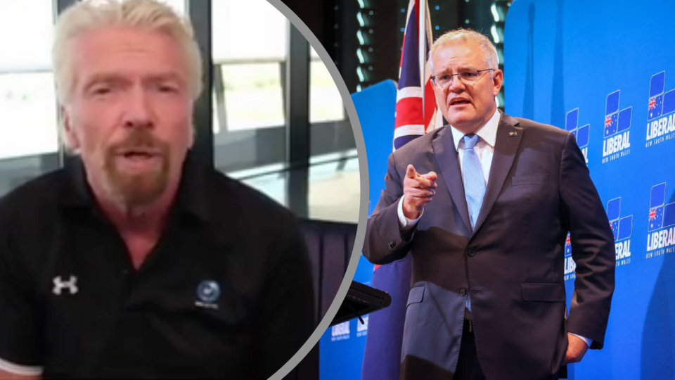 Left: Image of Richard Branson; right: Scott Morrison