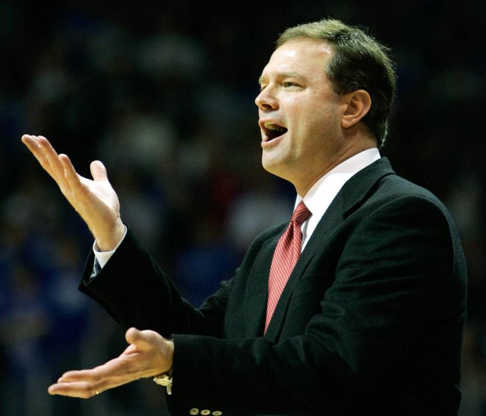 Coach Bill Self during a basketball game between the University of Kansas and Iowa State at Allen Fieldhouse in Lawrence, Kansas, on February 11, 2006.