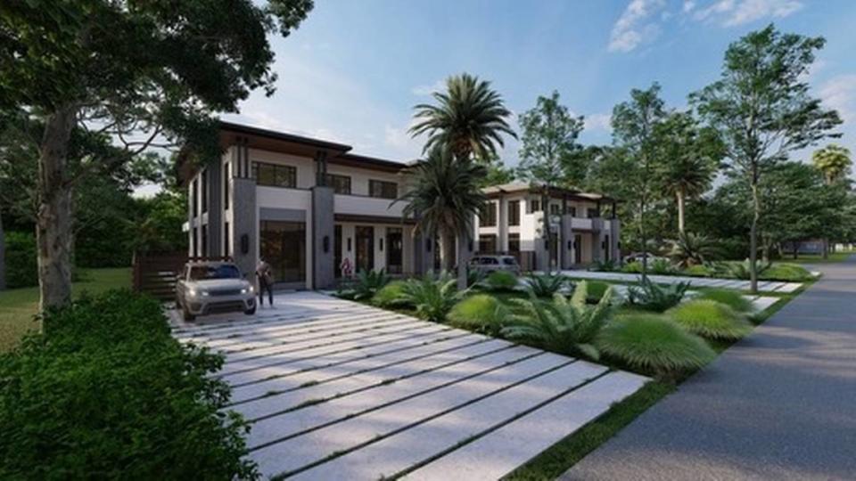 A rendering taken from a sales brochure shows how a developer planned to build a pair of luxury duplexes on a lot in the unincorporated single-family Schenley Park neighborhood that once held a single house. The application, which is under review, was filed under a Miami-Dade rule designed to help ease the county’s severe housing crunch.
