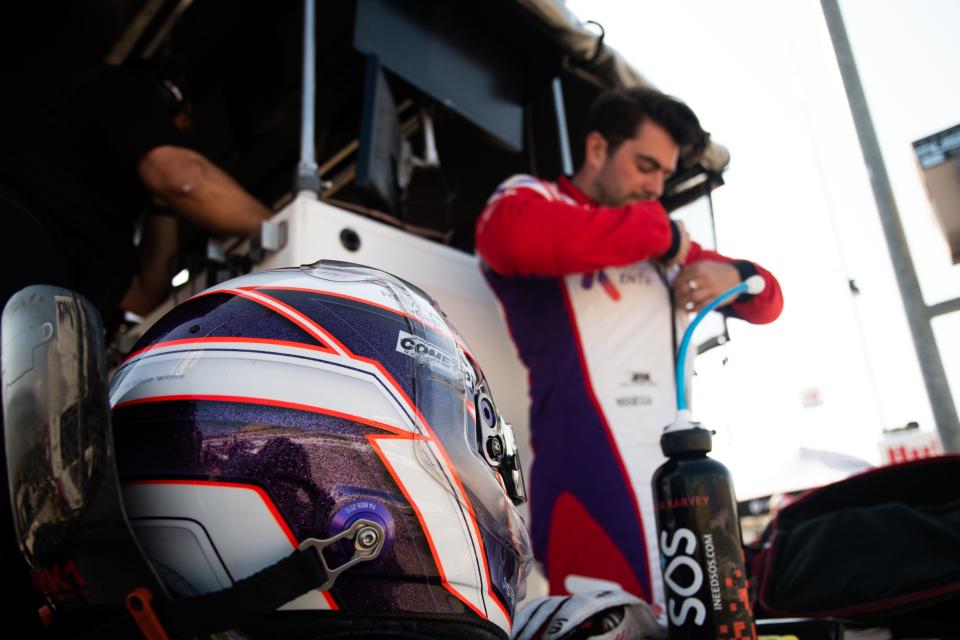 IndyCar driver Jack Harvey prepared for testing at Iowa Speedway in Newton earlier this year.